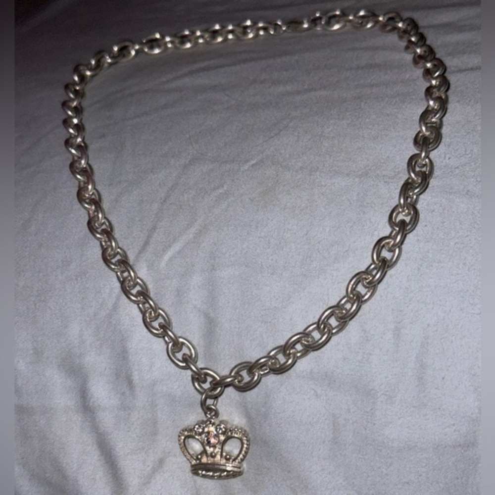 Silver Chain Necklace with Crown Pendant
